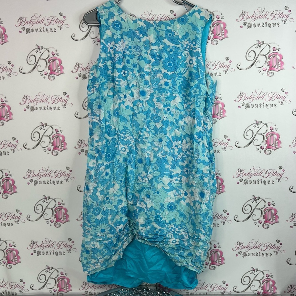 Talbots dress pure silk flowers Floral Blue Sleeveless Dress shiny shimmer